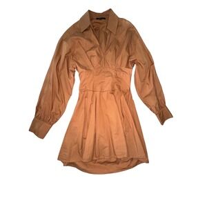 Papaya Pleated Long Sleeve Open‎ Lace-up Back Shirt Dress Size Small